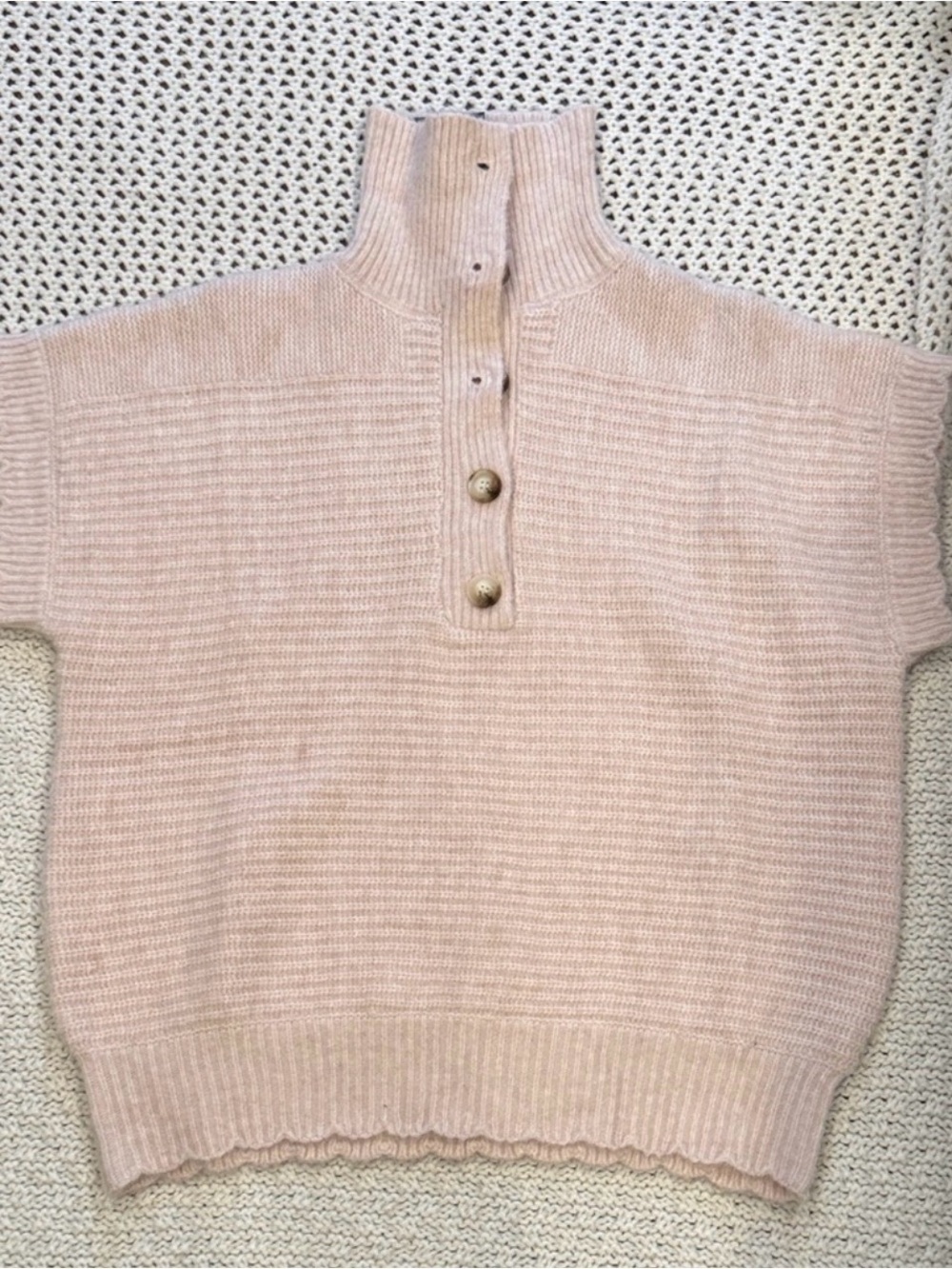 New FRNCH Women's Pink Button-Neck Knit Sweater